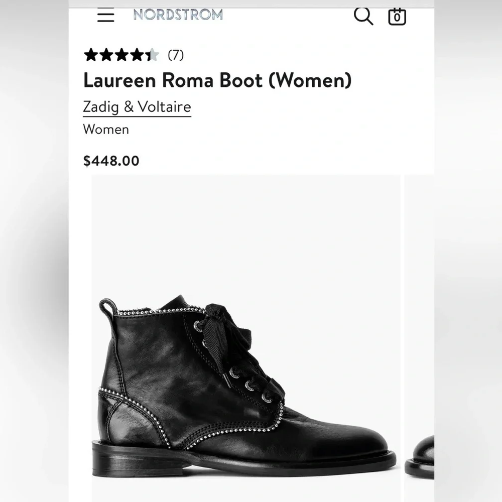 Zadig & Voltaire || Laureen Roma Bootie Studded Combat Ankle‎ Moto Black 37